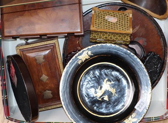 A group of lacquer and wood wares